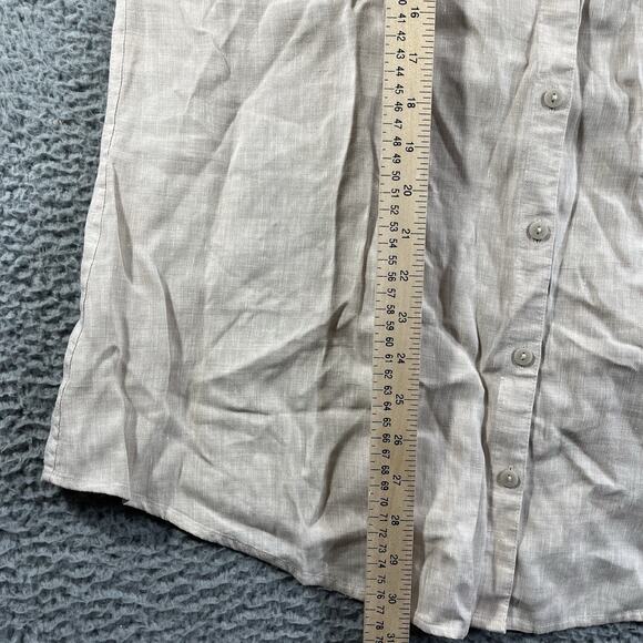 CHICOS SHIRT WOMENS 2 BEIGE NO IRON LINEN LOOP BACK TUNIC NWT NEW BUTTON UP TOP - Picture 7 of 9